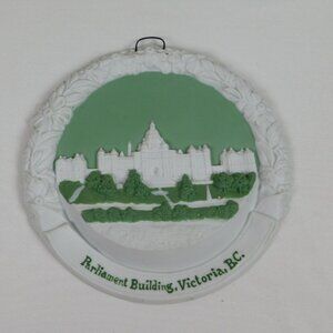 Parliament Building Victoria BC Green Jasperware Wall Decor 5.5" Plaque Vintage
